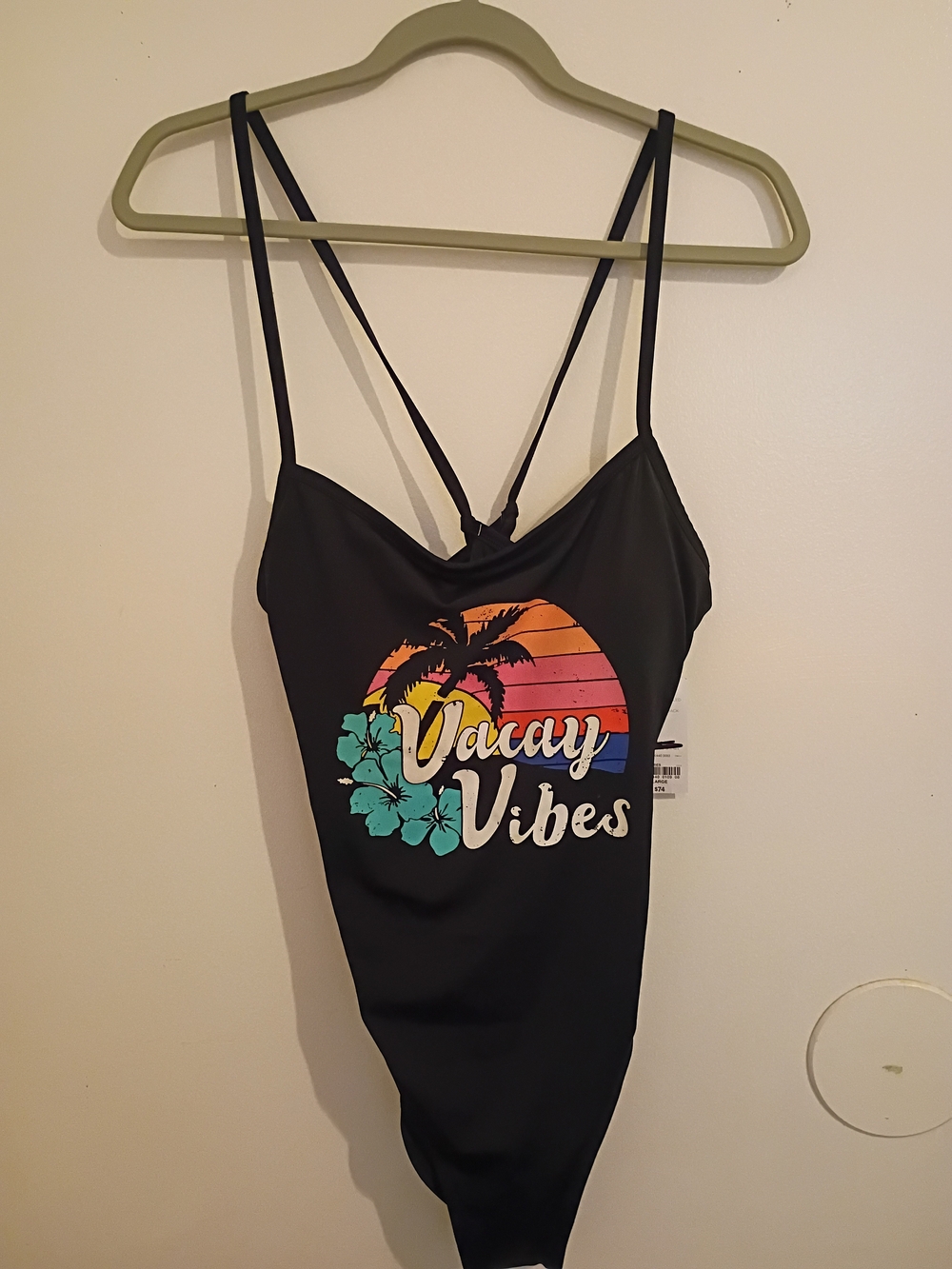 Oasis Women's Black One-Piece Swimsuit with Sunset Graphic Sz L NWT